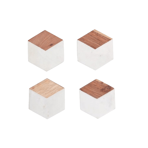 MARBLE & WOOD COASTER HEXAGON SHAPE (POLISH)